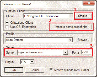 Finestra di Avvio di Razor